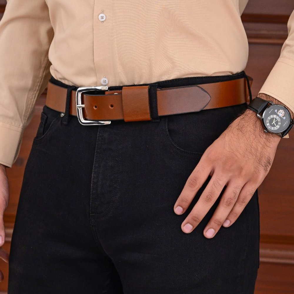 Hand Crafted 100% Genuine Mustard Brown Leather Mens Belt - Free Personalization - Picture 11 of 15